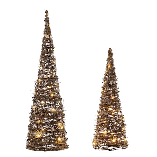 Glitzhome® Pre-Lit Rattan Christmas Table Tree Décor Set with Timer